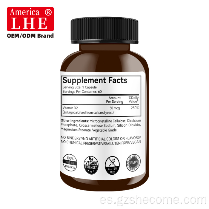 Shecome Vitamina D2 Cápsulas Salud ósea Apoyo inmunológico
